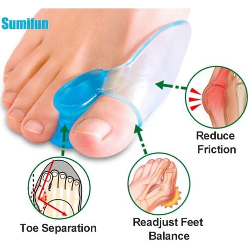 2Pcs Blue Silicone Gel Toe Separator Thumb Separator Overlapping Relief Hallux Valgus Corrector Thumb Bunion Spacers Foot Care