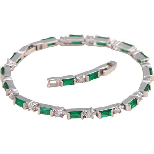 ROLILASON simple chic design rectangle green and white crystal zircon silver chain Bracelets gift women fashion jewelry TBS780