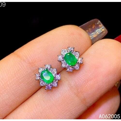 KJJEAXCMY Fine Jewelry 925 sterling silver inlaid natural Emerald female new earrings Ear studs fashion support test with box