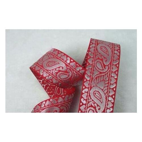 Traditional Lucky Chinese Red Ruyi Flowers Embroidery Jacquard Ribbon, Beautiful ribbon and DIY ribbons for DIY sewing