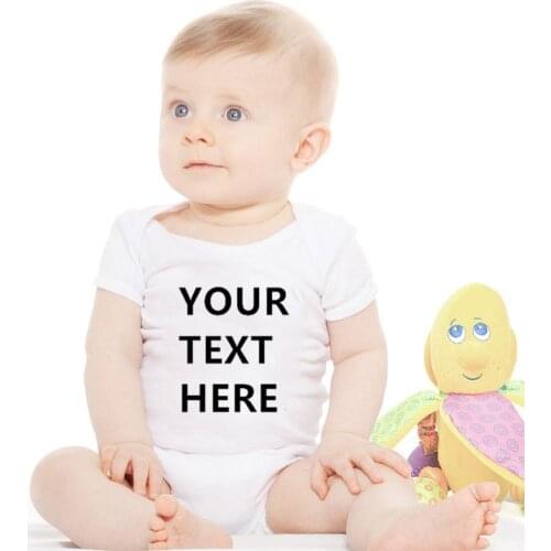 YOUR TEXT HERE Baby Romper Customize Newborn Baby Boy Girl Onesie Cotton Short Sleeve Infant Baby Clothes