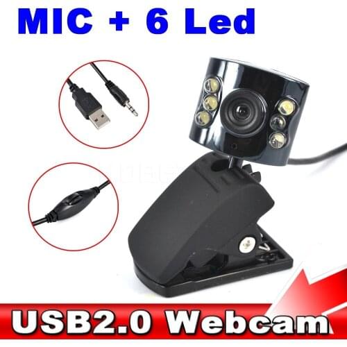 Webcam 30.0 Mega Pixel USB 2.0 Camera 6 Led Light Dimmer 30M HD Web Cam With Mic Microphone For PC Computer Laptop