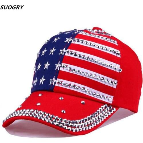 High Quality USA Flag Baseball Cap Men Women Eagle Snapback Bone Casual Sun Golf Hat Rhinestone star Denim Cap Hat
