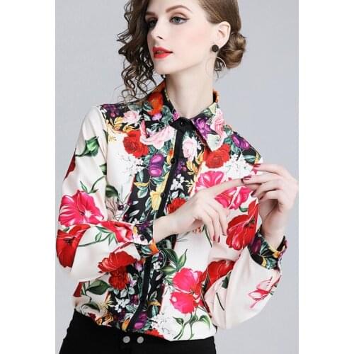 Spring summer womens long sleeve vintage flower print shirt female european fashion casual loose chic shirt blouse TB931