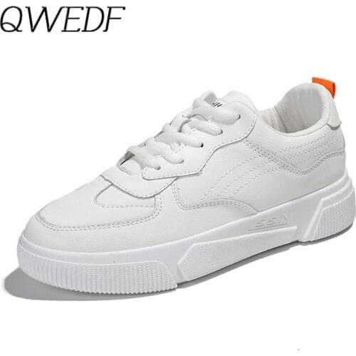 2019 Women White Shoes Leather Platform Sneakers Women Flats Shoes Comfortable Spring Footwear Lady Vulcanize Shoes Z6-60