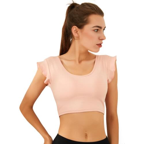 Sexy Sports Bra For Women Gym Crop Top Push Up Nylon Wirefree Yoga Underwear Workout Bra Female Ruffle Short-Sleeved Fitness Bra