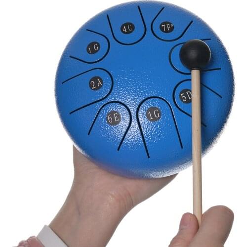 1pc Mini 8 Notes 6in Steel Handpan Tongue Drum Standard C Key and Drumsticks Carry Bag Gifts Blue