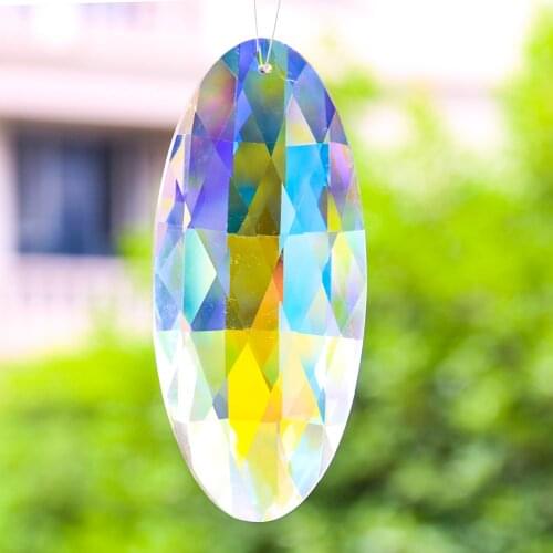 120MM AB Color Oval Grid Crystal Prism Faceted Suncatcher Rainbow Crystal Chandelier Parts Hanging Pendants Home Wedding Decor