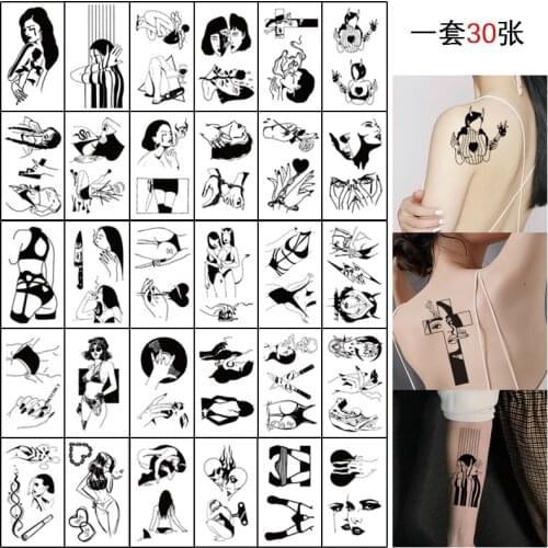 30pcs Black Sexy Beauty Temporary Tattoo Stickers for Women Men Arm Body Art Waterproof Wrist Fake Tatto Flash Decals Tatoos