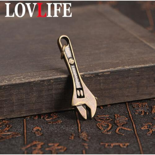 Antique Brass Wrench Keychain Pendant Copper Metal Inner Hexagon Spanner Key Chains Rings Fashion Car Key jewelry Accessories