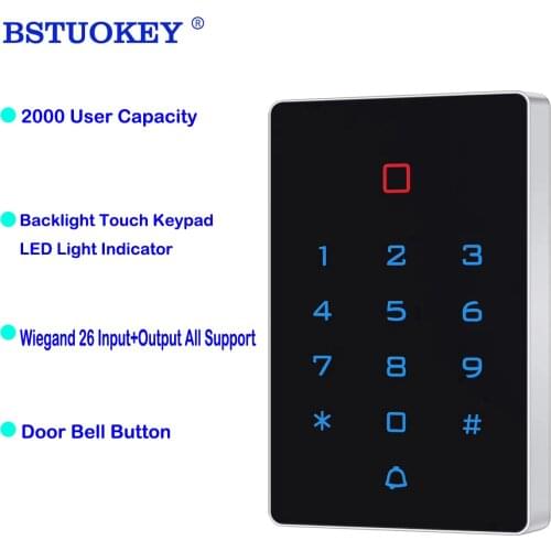 Standalone 125Khz RFID Access Controler Access Control Touch Keypad Backlight Card Reader Wiegand 26 Input Output 2000 User
