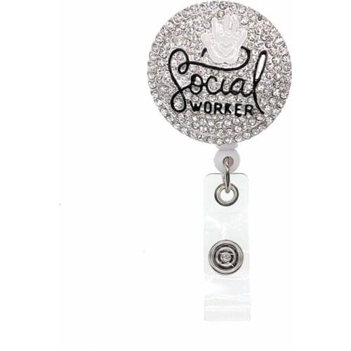 Free shipping 10pcs Crystal Social Workers Retractable ID Badge Holder Rhinestone For Gift Badge Reels