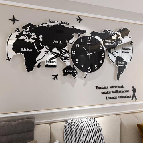 Creative World Map Large Wall Clock Modern Acrylic 3d Clocks Wall Home Decor Living Room Silent Wall Watch Mechanism Saat FZ592