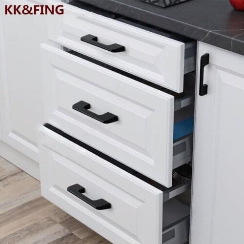 KK&FING aluminum alloy Black Cabinet Handles Drawer Knobs Kitchen Cupboard Wardrobe Pulls Furniture Hardware