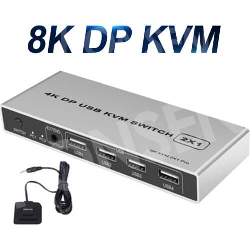DP KVM switch 8K 60Hz USB Displayport KVM Switcher 2 in 1 out Support two hosts to share industrial USB mouse keyboard monitor