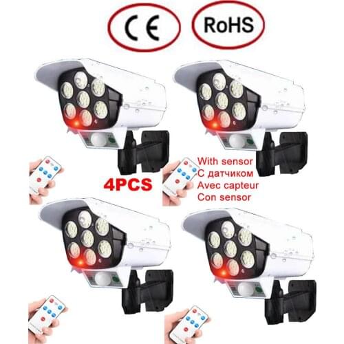 4pcs remote solar fake monitor dummy camera Light PIR Motion Sensor Waterproof Outdoor Street Lamp Garden Yard Path Wall securit
