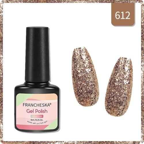 FRANCHESKA Nail Gel Polish gold Varnishes Glitter Sequins Gel Soak Off Semi Permanant UV LED Gel Nail Art Hybrid Lacquers