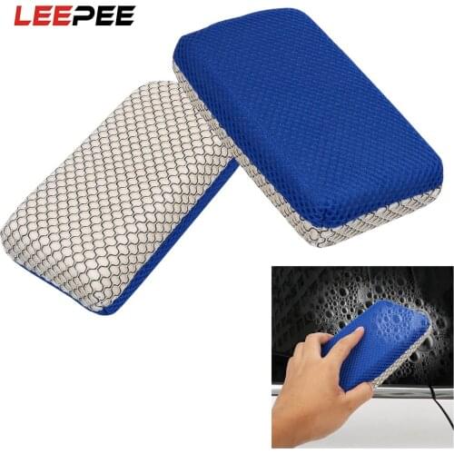 LEEPEE Microfiber Mesh Car Wash Sponge Clean Brush Auto Washing Cleaning Sponge Motorcycle Bike Washer Car Detailing Care