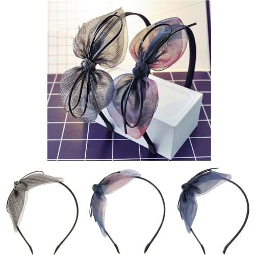 Sweet Bunny Silk Tulle Leather Knot Bow Knotted Hair Hoop for Your Female Friends