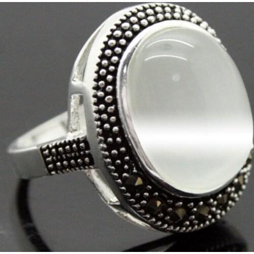 Fashion jewelry Free Shipping NEW JEWELRY VINTAGE WHITE OPAL MARCASITE 925 STERLING SILVER RING SIZE 7/8/9/10