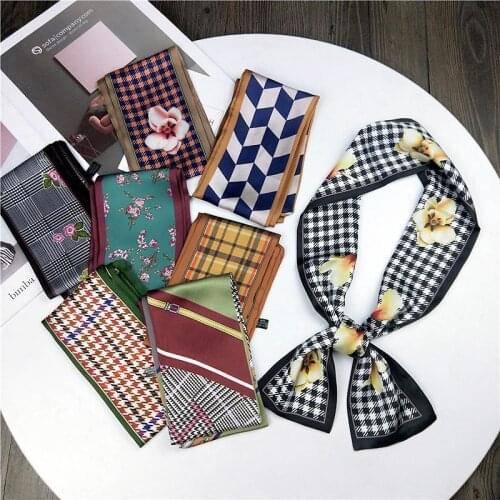 Fashion flower double-sided boxer long scarf silk scarf female Korean version of spring and autumn all-match wrist band streamer