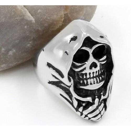 Television fashion Men Tough guy punk style Retro grim Reaper skull rings high quality 316L Biker free delivery