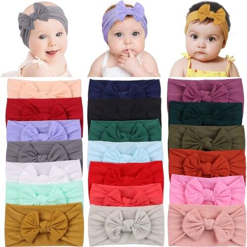New Nylon Solid Colors Bow Baby Headband For Girls Newborn Headbands Elastic Hair Bands Turban Headwear Kids Hair Accessories