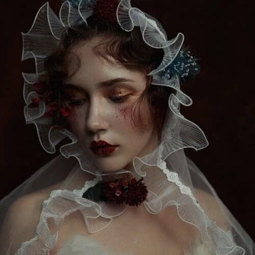 New High Quality Medieval Vintage Bride Fairy Lolita Lace Flower Veil Photo Shooting Headwear Cosplay Wedding Dress Accessories