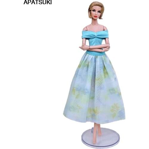Blue Fashion Doll Clothes For Barbie Doll Outfits Party Gown Short Top Shirt & Midi Skirt 1/6 Doll Accessories Kids Toy