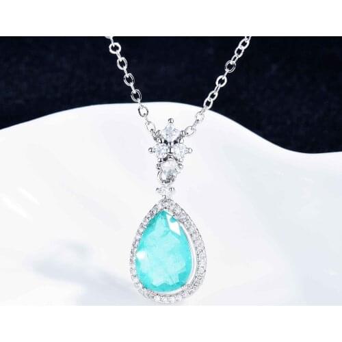 New bule stone natural topaz Necklaces Fashion silver 925 Chain Tears of the sea Pendant Necklace collares joyeria mujer Diamond