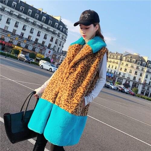 Womens coat winter 2021 new fur warm shoulder imitation fur medium length velveteen warm leopard print fashion fur vest
