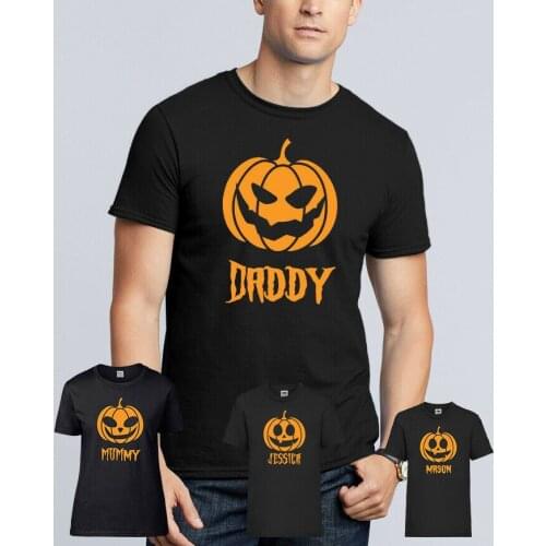 Personalised Pumpkin Halloween T Shirts Family Matching Set Mens Womens Kids Top