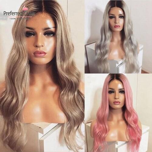 Preferred Light Grey Pink Ash Blonde Ombre Wig With Baby Hair Preplucked Remy Brazilian Lace Front Human Hair Wigs For Women
