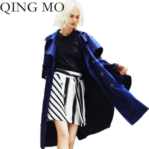 QING MO Women's Double Breasted Trench Coats