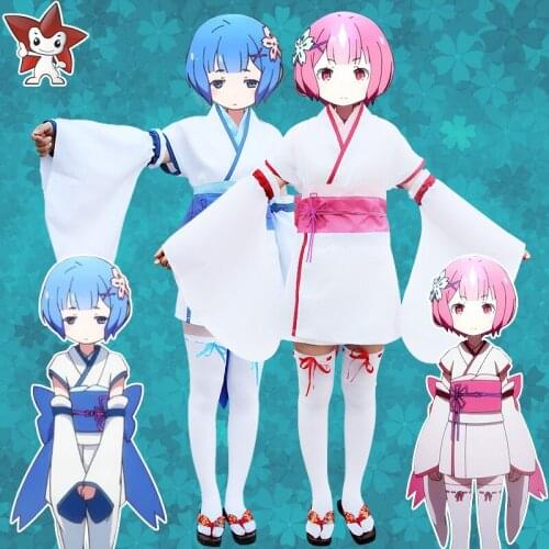 Re: Zero Kara Hajimeru Isekai Seikatsu Ram Rem Kimono Life in a Different World from Zero Cosplay Costume Clothes Uniform