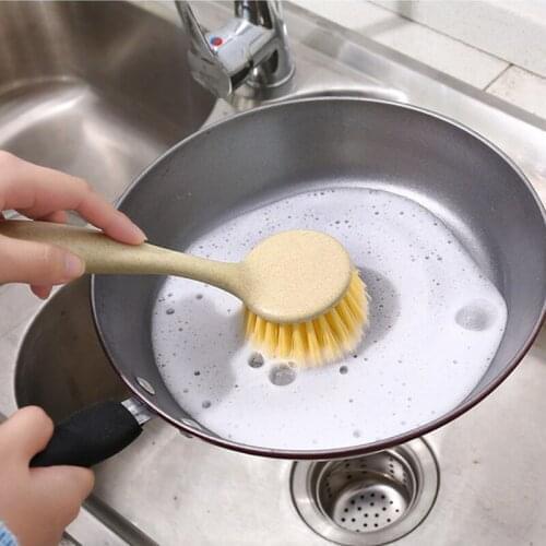 Hanging Cleaning Brushes Long Handle Wheat Straw Wash Pot Bowl Tableware Brush Household Kitchen Brush Scrubber Cleaning Tool