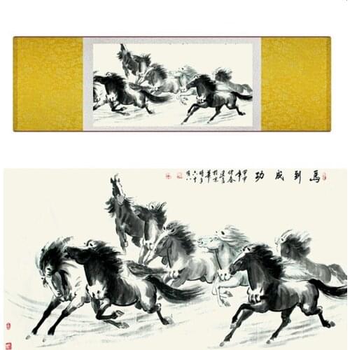 Top quality Chinese Horse silk painting Horse art painting Silk scroll art painting eight horse painting19062711