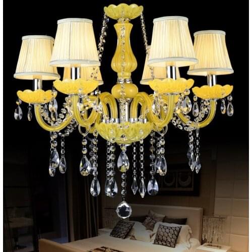 Yellow Crystal Chandelier Retro Coffee Living Room Decor Hanging Lamps Restaurant Bedroom Hotel Villa Lobby Pendant Lights