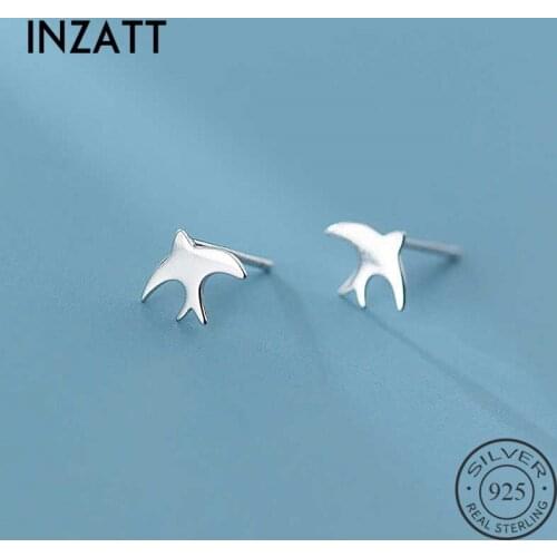 INZATT Real 925 Sterling Silver Minimalist Bird Stud Earrings For Fashion Women Cute Fine Jewelry Animal Accessories Gift