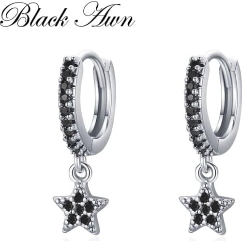 Black Awn Star Hoop Earrings for Women Classic 925 Sterling Silver Trendy Spinel Engagement Fine Jewelry I224
