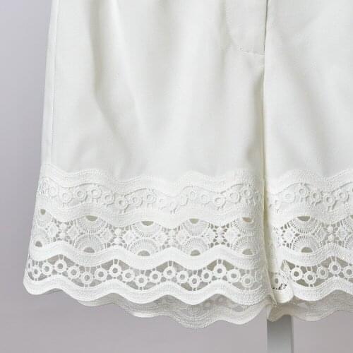 Women Shorts Hollow Out Lace Embroidery White Short Pants Female High Waist Bottoms 2021 Summer New Ladies Straight Shorts