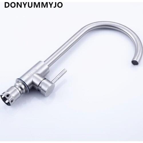 1pc Kitchen Sink Faucet 360 Degree Rotation 304 Stainless Steel Nickle Brushed Deck Mounted Hot And Cold Water Taps With 2 Hoses