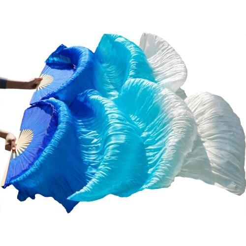 100% silk handmade wholesale high quality Chinese silk veils dance fans Pair of belly dancing fans 3 color