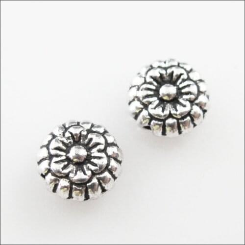 45 New Charms Tibetan Silver Tone Flower Round Flat Spacer Beads 7mm