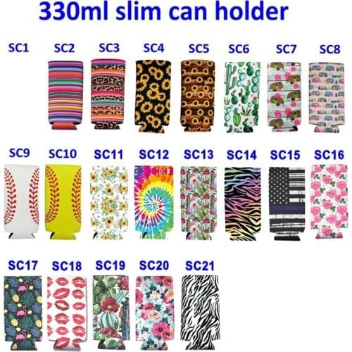 500pcs/lot 21 Style neoprene slim beer can cooler tall stubby holder Neoprene Foldable Stubby Holders Beer Cooler Bags