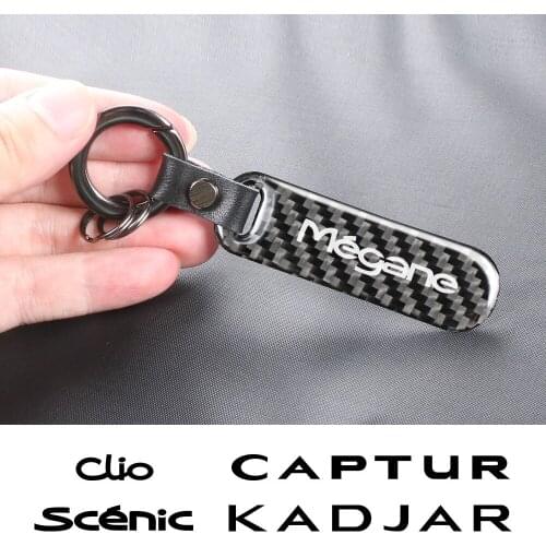 Car Keychain Key Ring Logo Carbon Fiber Pendant Holder For Renault Megane Clio Captur Kadjar Scenic Laguna Fluence Accessories