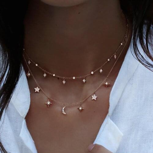 Bls-mircale Multi Style Crystal Stone Stars Moon SunDangle For Women Girls Vintage Multilevel Summer Bohemian Geometric Jewelry