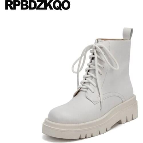 Martin Army Military Front Lace Up Casual Ankle Boots Autumn Flatform British High Heel Muffin White Combat Wedge Platform Shoes