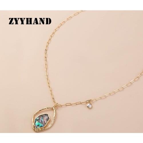 Natural Abalone Shelll Women Pendant Necklace Golden Color Pearl Girl Cross Chain Lady Irregular Casual Jewelry