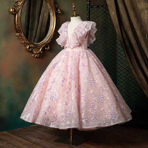Children Wedding Bridemaid Dresses Flower Pink Girl Dress Kids Princess Prom Gown Teenage Girl Performance Boutique Clothes